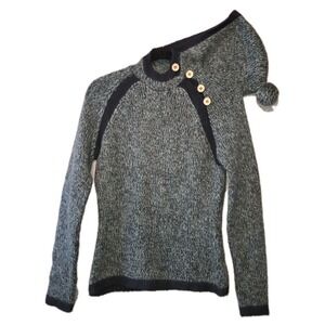 REI Co-Op Hoodie Sweater Women's Small Wool Mohair Blend Button & Pom Pom Accent